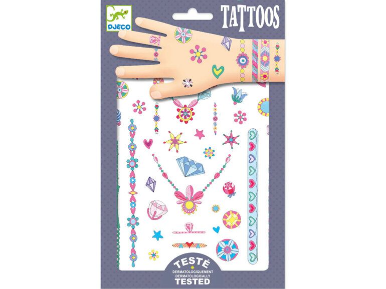 Djeco Tattoos Jenni's Jewels | Temporary, Dermatologically Tested Pack of 50+