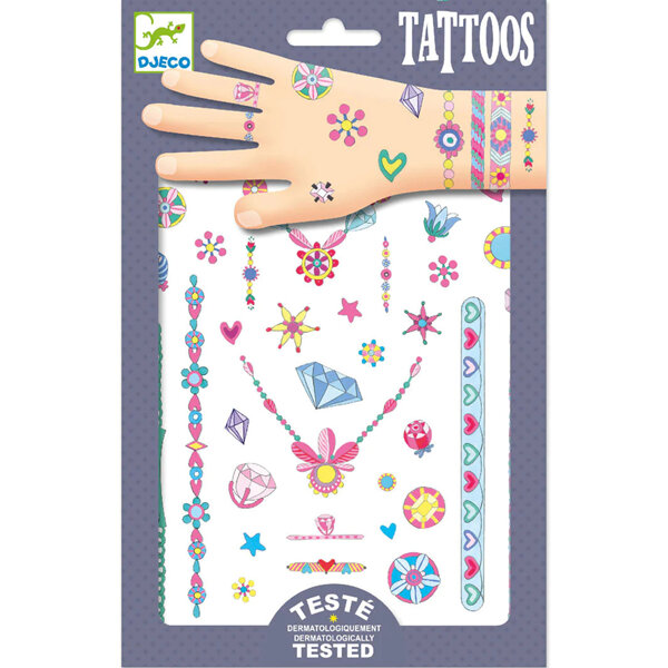 Djeco Tattoos Jenni's Jewels | Temporary, Dermatologically Tested Pack of 50+