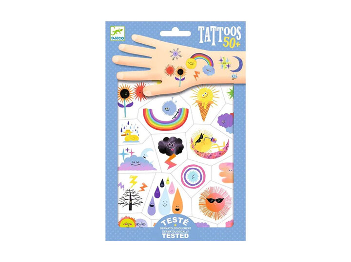 Djeco Tattoos Weather Emojis | Temporary, Dermatologically Tested Pack of 50+