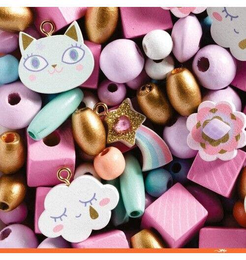 Djeco Wooden Beads Cats & Rainbows Set threading necklace