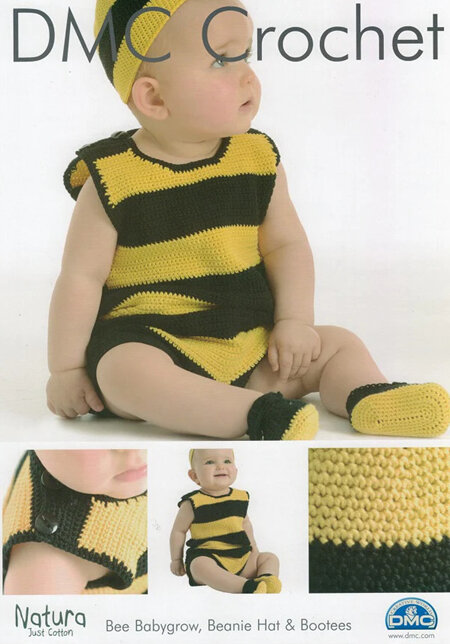 DMC Crochet Bee Babygrow, Beanie Hat & Booties