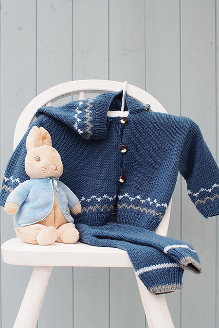 DMC Knitting Baby Boy's Hooded Cardigan & Trouser Set
