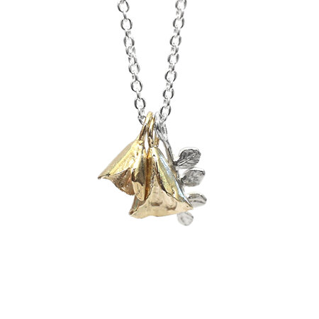 Double Kowhai Bell and Leaf Necklace