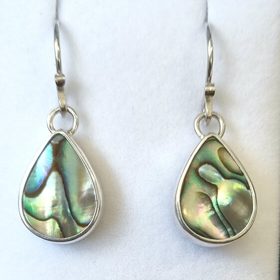Double-sided paua shell earrings with fine silver edge and sterling silver hooks