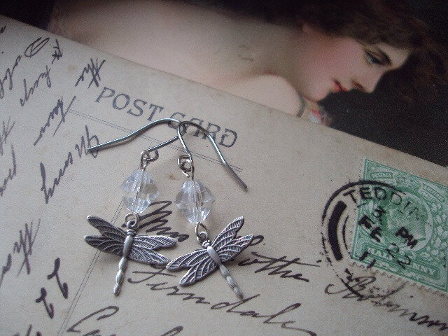 Dragonfly crystal Czech bicone earrings