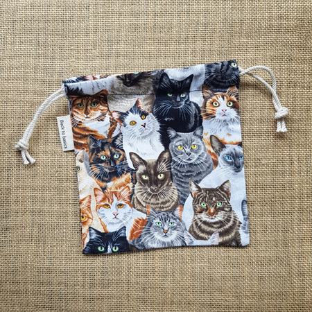 Drawstring Bag Cat Collage 16 x 17cm