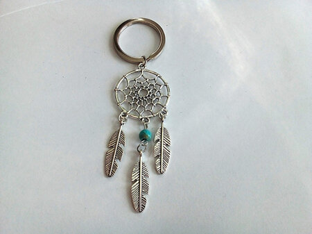 Dreamcatcher With Feathers Silver Key Ring