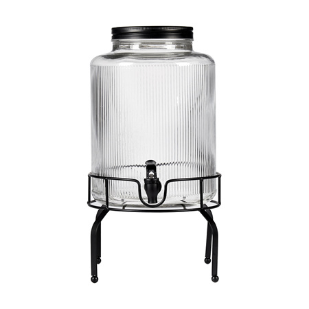 Drink Dispenser Ribbed Glass 8 Litre with Stand