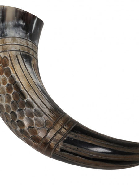 Drinking Horn Type 37 - Honeycomb Pattern with Decorative Carvings