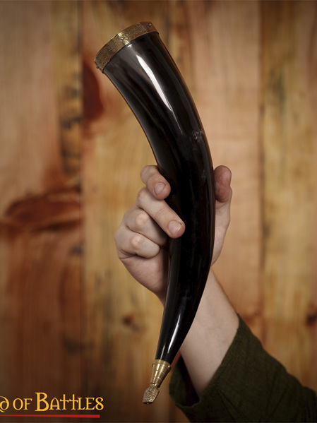 Drinking Horn Type 9 - Brass Trim with Lion Head Finial
