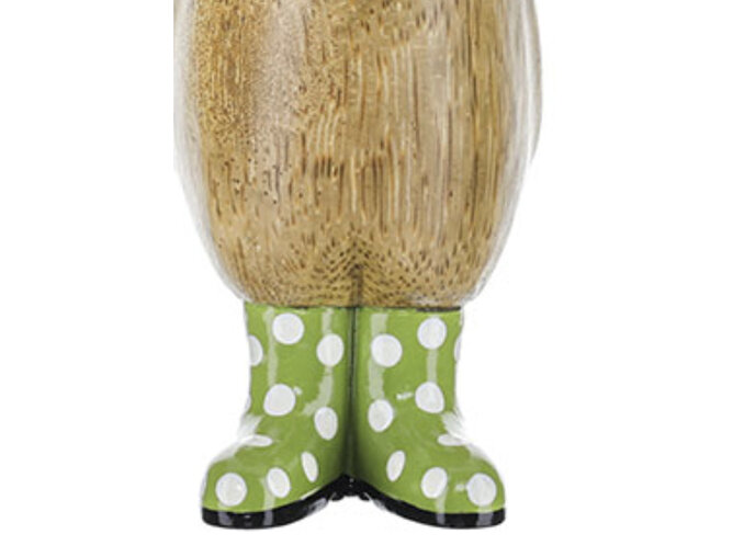 Duckling Natural Finish in a Spotty Green Welly Boots Gumboots