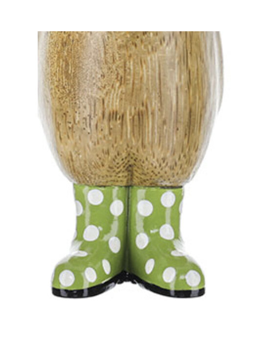 Duckling Natural Finish in a Spotty Green Welly Boots Gumboots