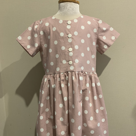 Dusky Pink Linen Spots, Short Sleeve dress - Size 8