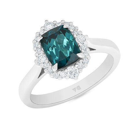 Dynasty: Teal Tourmaline Diamond Halo Ring
