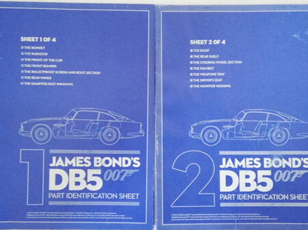 Eaglemoss 1/8 James Bond DB5 Weekly Magazine Part Identification Sheets 1 & 2
