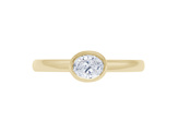 East-west bezel set oval cut diamond solitaire ring engagement dress yellow gold