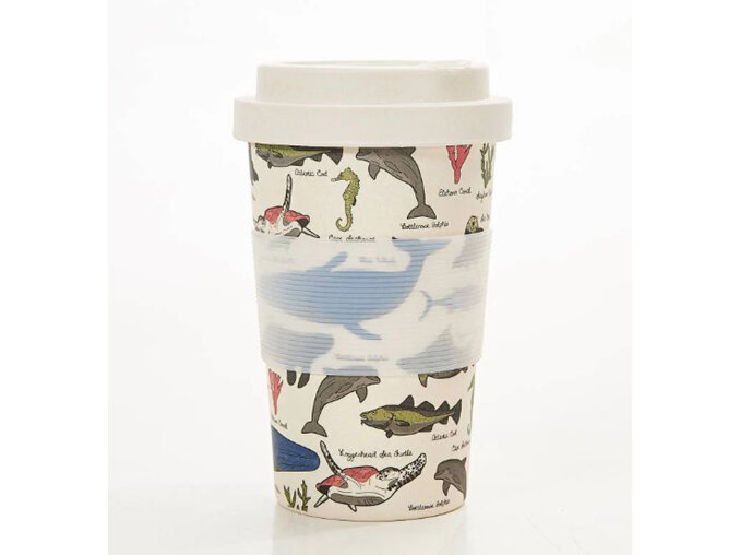 ECO CHIC Bamboo Cup Beige Sea Creatures travel mug
