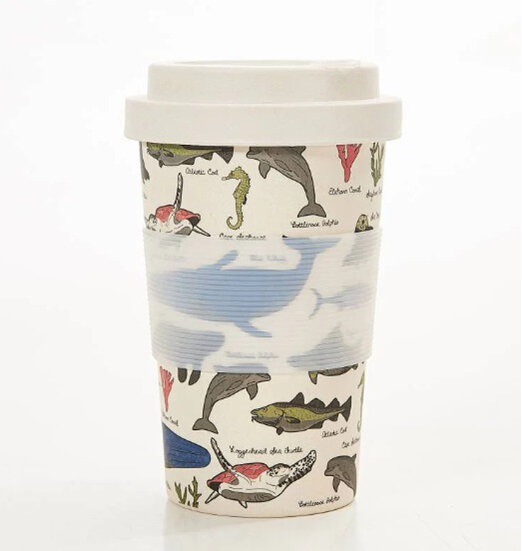 ECO CHIC Bamboo Cup Beige Sea Creatures travel mug