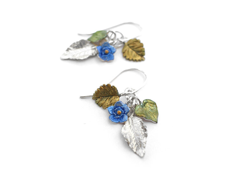 eden garden leaves beech kawakawa forget-me-not flower sterling silver earrings