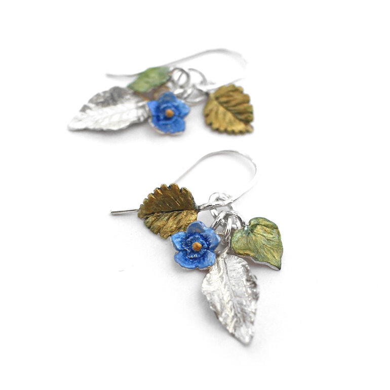 eden garden leaves beech kawakawa forget-me-not flower sterling silver earrings