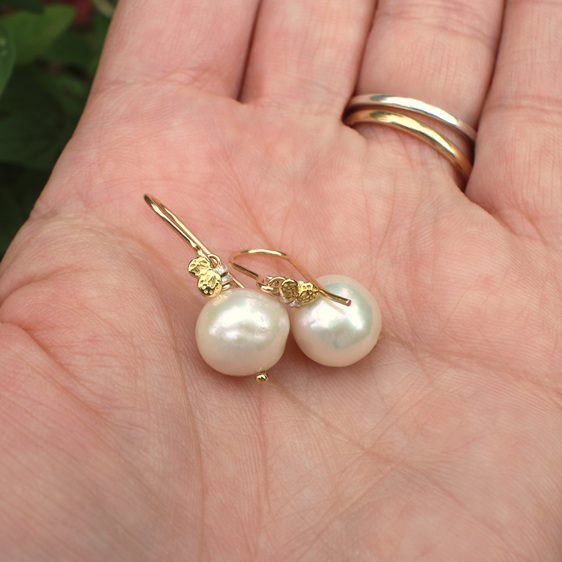 Edison cream pearls gold flower buds summer wedding bride earrings nz