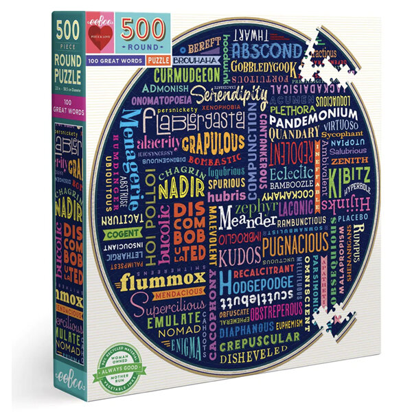 EeBoo 100 Great Words Round 500 Piece Puzzle
