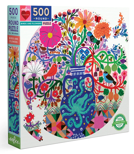eeBoo 500 Piece Round Jigsaw Puzzle: Birds & Flowers