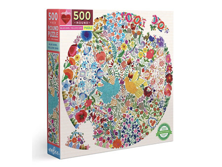 eeBoo 500 Piece Round Jigsaw Puzzle: Blue Bird Yellow Bird