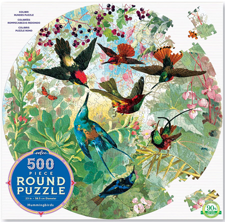 eeBoo 500 Piece Round Jigsaw Puzzle: Hummingbirds