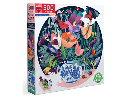eeBoo 500 Piece Round Jigsaw Puzzle: Still Life With Flowers