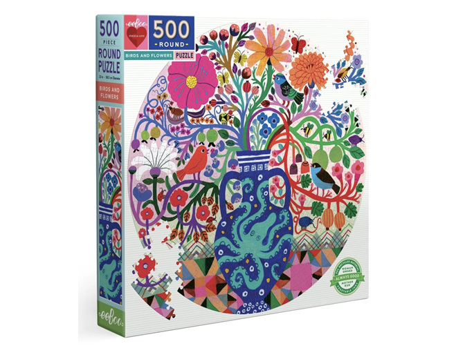 EeBoo Birds and Flowers 500 Piece Round Puzzle