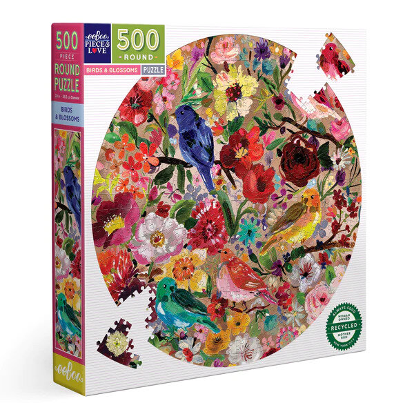 EeBoo Birds & Blossoms 500 Piece Round Puzzle