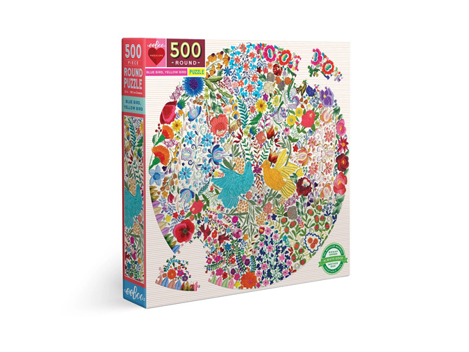EeBoo Blue Bird Yellow Bird Round 500 Piece Puzzle