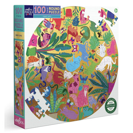 EeBoo Busy Cats 100 Piece Round Puzzle