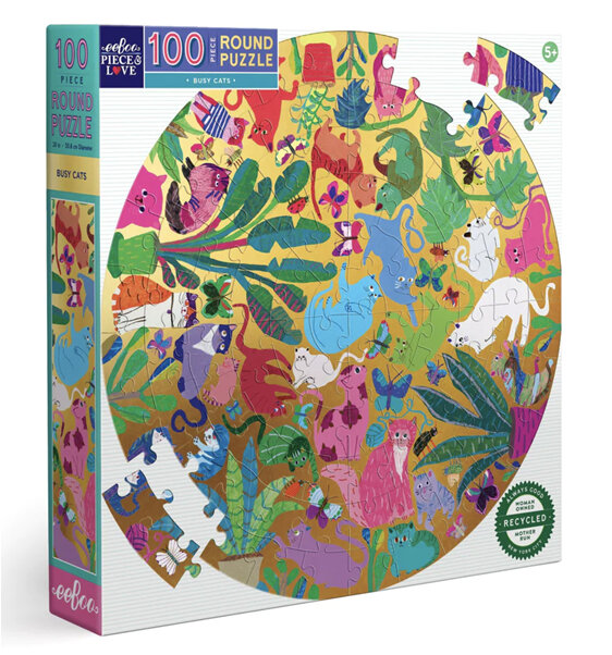 EeBoo Busy Cats 100 Piece Round Puzzle
