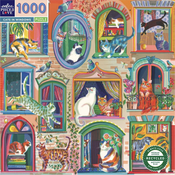 EeBoo Cats in Windows 1000 Piece Puzzle