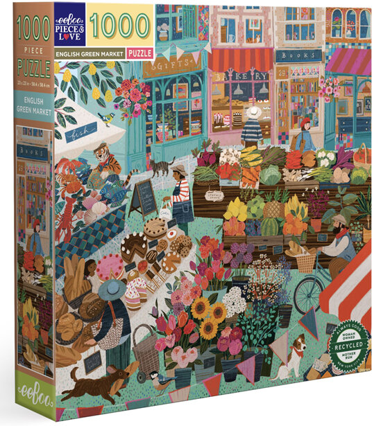 EeBoo English Green Market 1000 Piece Puzzle