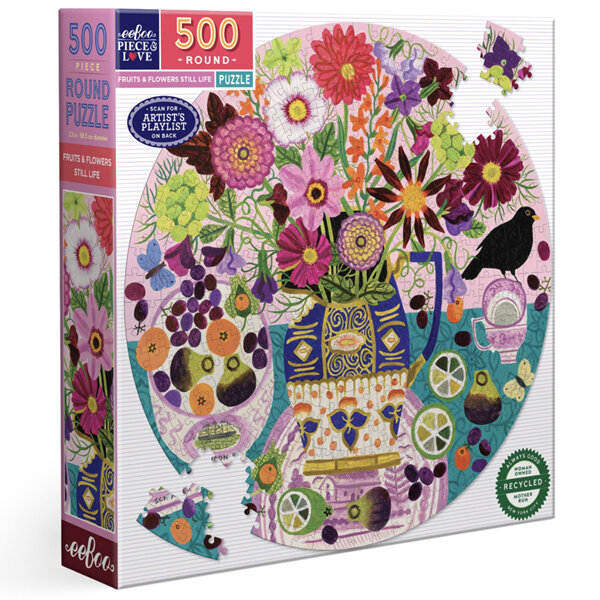 EeBoo Fruits & Flowers Still Life 500 Piece Round Puzzle 2024 New!