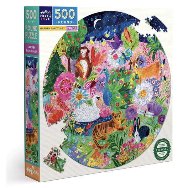 EeBoo Garden Sanctuary 500 Piece Round Puzzle