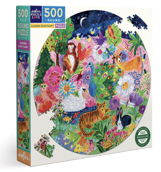 EeBoo Garden Sanctuary 500 Piece Round Puzzle