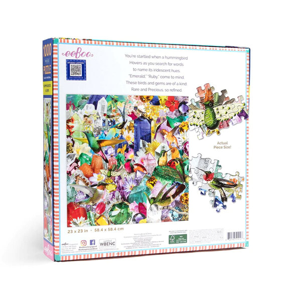 EeBoo Hummingbirds & Gems 1000 Piece Puzzle *NEW* jigsaw