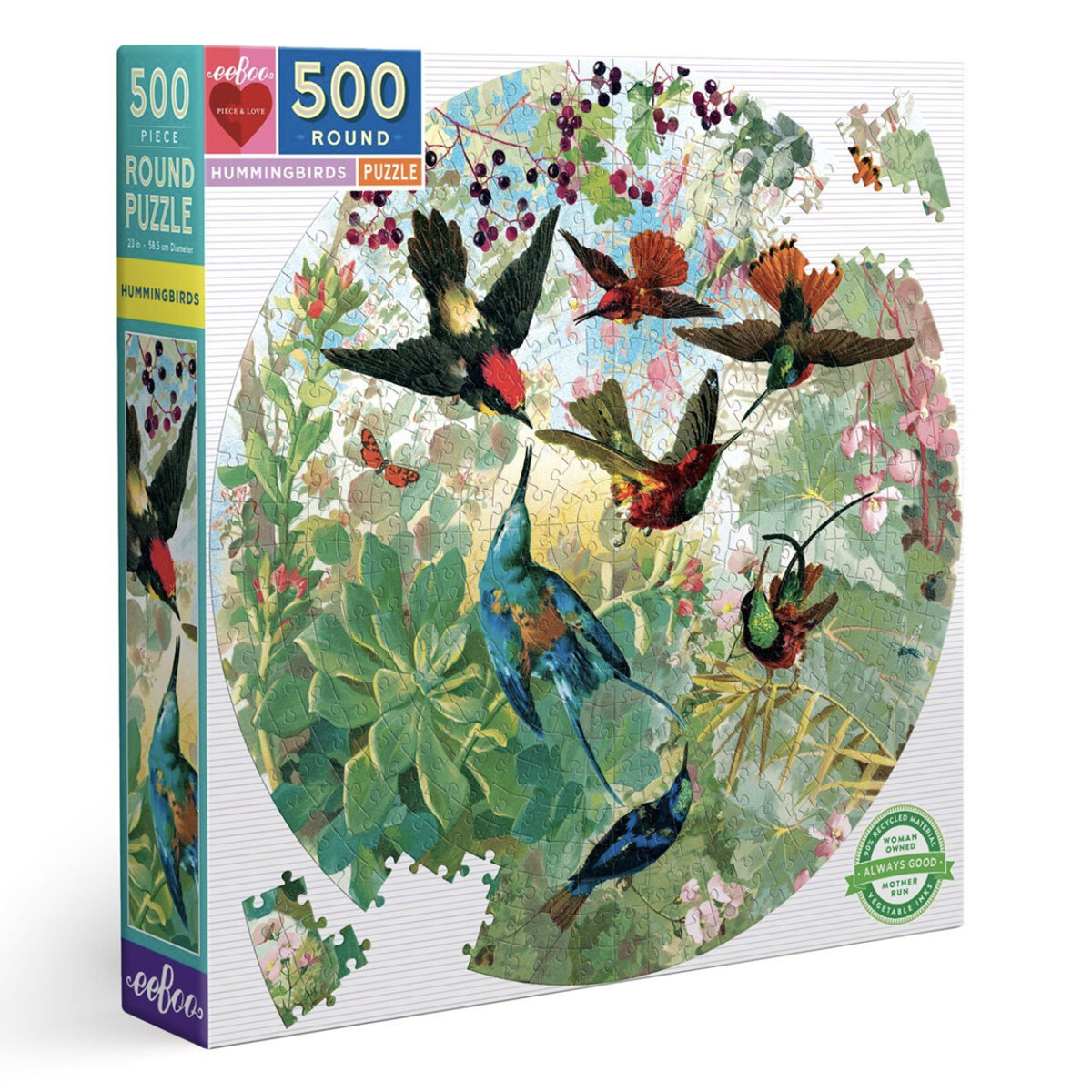 Eeboo Hummingbirds Round 500 Piece Puzzle