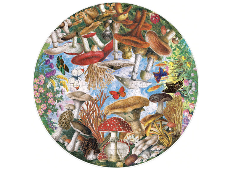 EeBoo Mushrooms & Butterflies 500 Piece Round Puzzle