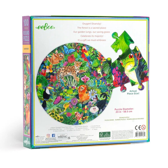 EeBoo Rainforest 100 Piece Round Puzzle