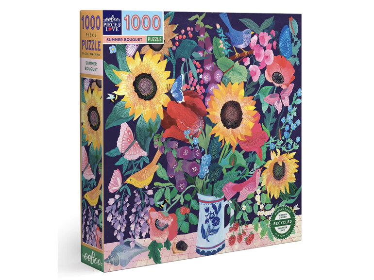 EeBoo Summer Bouquet 1000 Piece Puzzle floral flower sunflower tulip poppy