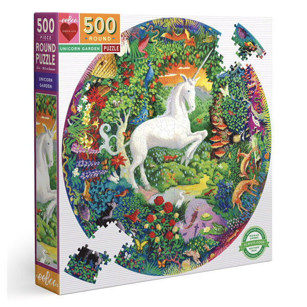 EeBoo Unicorn Garden 500 Piece Round Puzzle