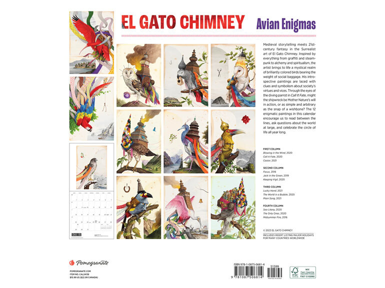 El Gato Chimney 2024 Calendar Avian Enigmas surreal art birds