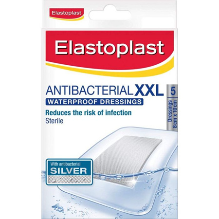 Elastoplast 02457, Antibacterial XXL Waterproof Dressing 8cm x 10cm, 5 Pack