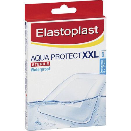 Elastoplast 48628, Aqua Protect XXL Waterproof Dressing 8cm x 10cm, 5 Pack