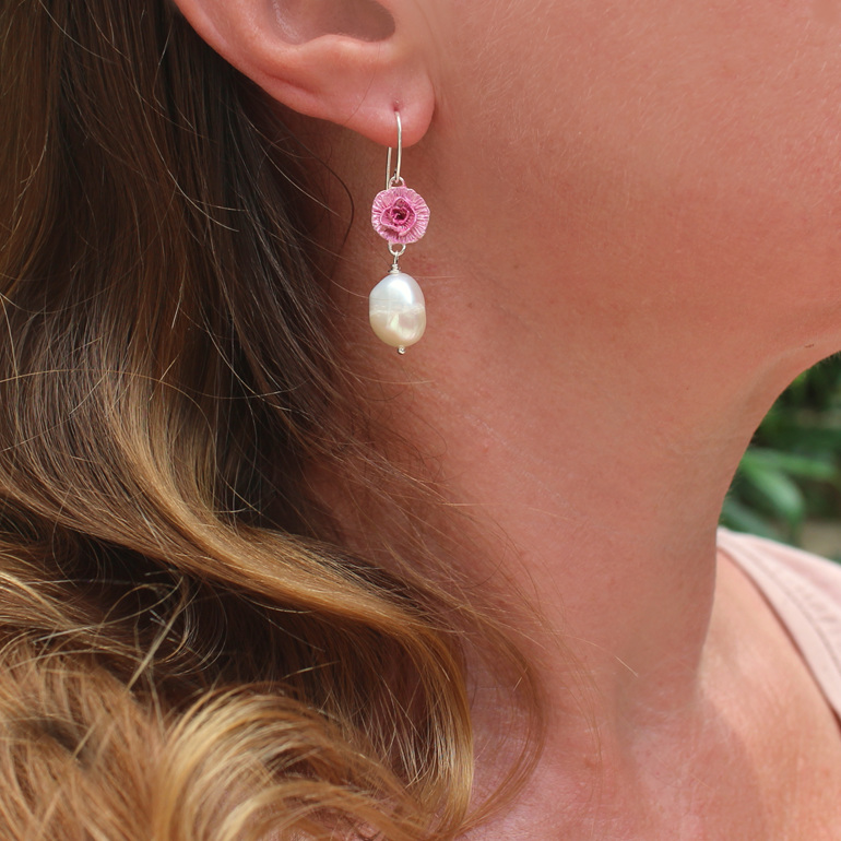 elegant rose earrings baroque pearls pink wedding nz lilygriffin jewellery